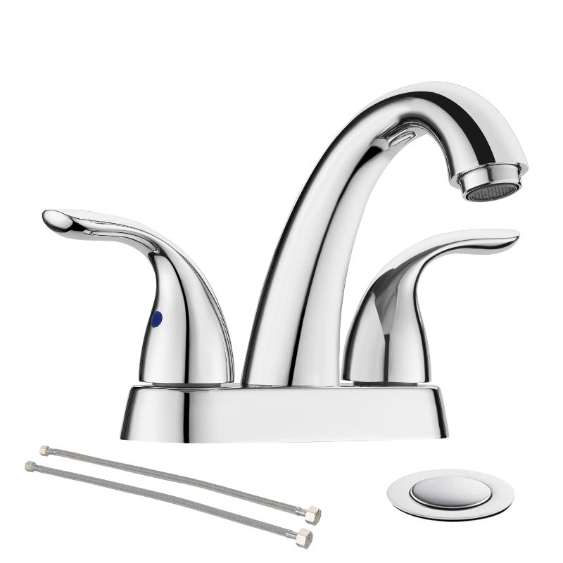 Phiestina Chrome 4 Inch 2 Handle Centerset 2 Or 3 Holes Bathroom Faucet  Vanity Sink Faucet With Copper Pop Up Drain And Water Supply Lines  Bf008-5-C - Image 1