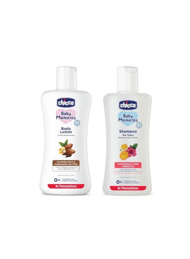 Chicco Baby Moments Body Lotion & Shampoo Bundle (2 x 200ml Bottles) - Image 1