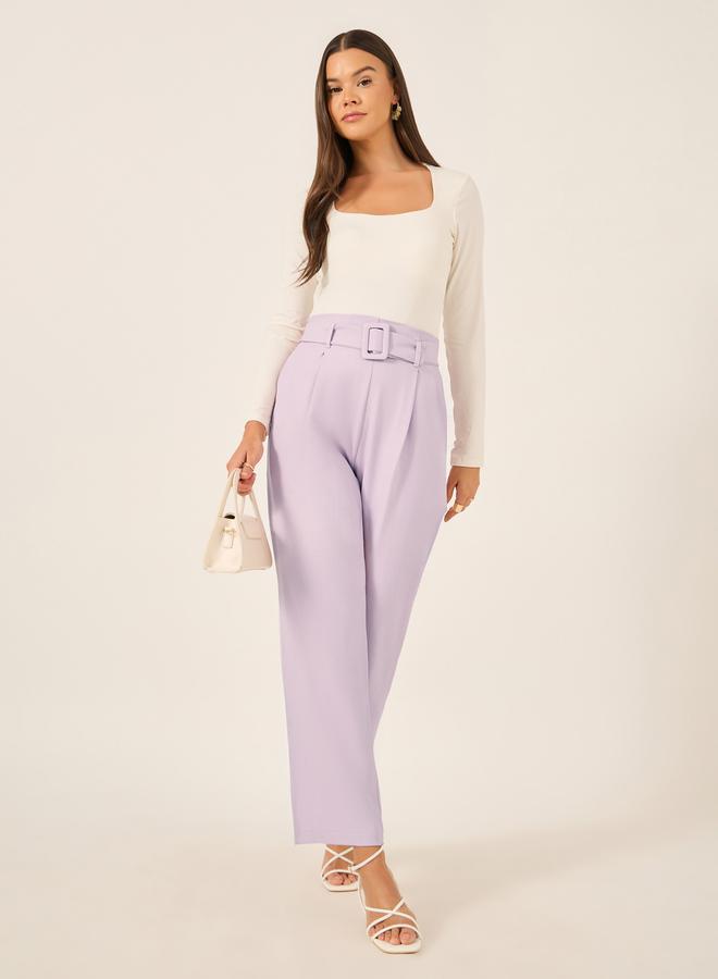 Styli High Rise Tapered Fit Belted Pants  - Image 1
