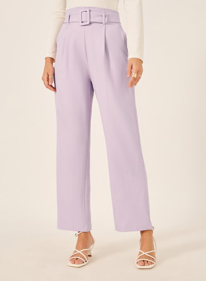 Styli High Rise Tapered Fit Belted Pants  - Image 2