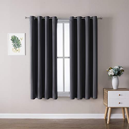 ChrisDowa Grommet Room Darkening Curtains for Bedroom and Living Room - 2 Panels Set Thermal Insulated Blackout Curtains (Dark Grey, 52W x 54L) - Image 1