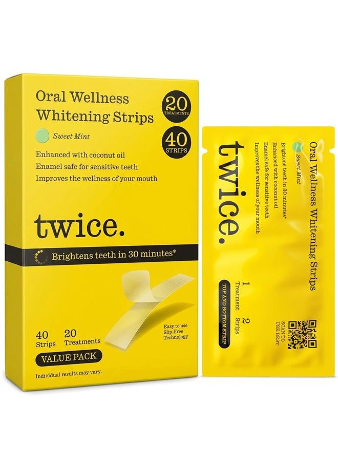 Twice Twice Teeth Whitening Strips – 20-Day Treatment, 30-Mins Quick Whitening, No-Slip, Mess Free, Easy to Use, Sweet Mint Flavor, Vegan, Gentle Whitening Designed with Care for a Brighter Smile - Image 1