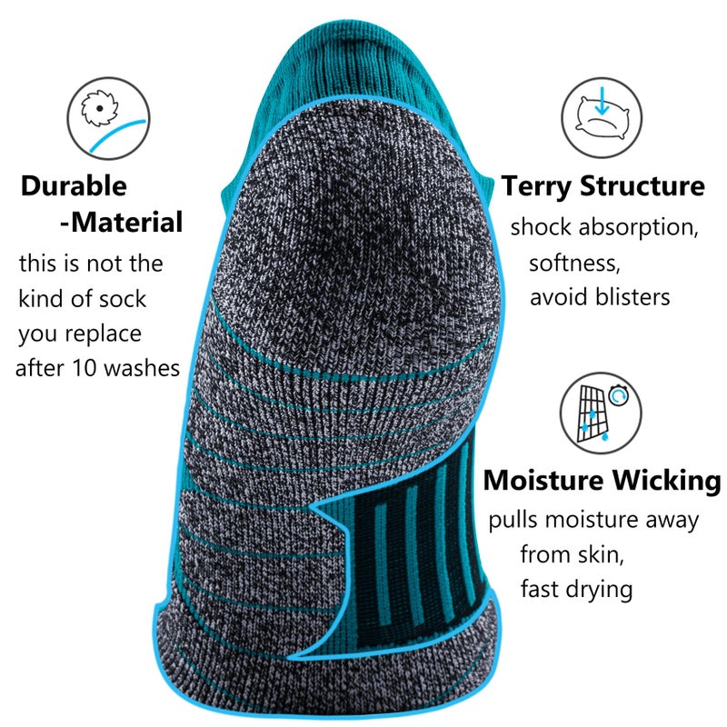 CWVLC No Show Sports Compression Socks 4-pairs, Low Cut Anti-Blister Hiking Running Workout Ankle Socks, Short Cushioned Moisture Wicking No Slip Arch Support Plantar Fasciitis, Aqua-green, Medium - Image 4