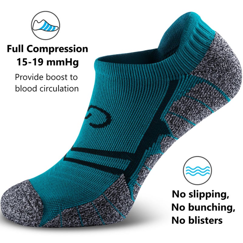 CWVLC No Show Sports Compression Socks 4-pairs, Low Cut Anti-Blister Hiking Running Workout Ankle Socks, Short Cushioned Moisture Wicking No Slip Arch Support Plantar Fasciitis, Aqua-green, Medium - Image 3