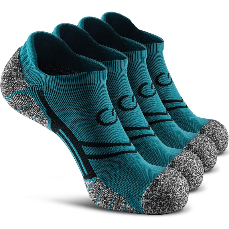 CWVLC No Show Sports Compression Socks 4-pairs, Low Cut Anti-Blister Hiking Running Workout Ankle Socks, Short Cushioned Moisture Wicking No Slip Arch Support Plantar Fasciitis, Aqua-green, Medium - Image 1