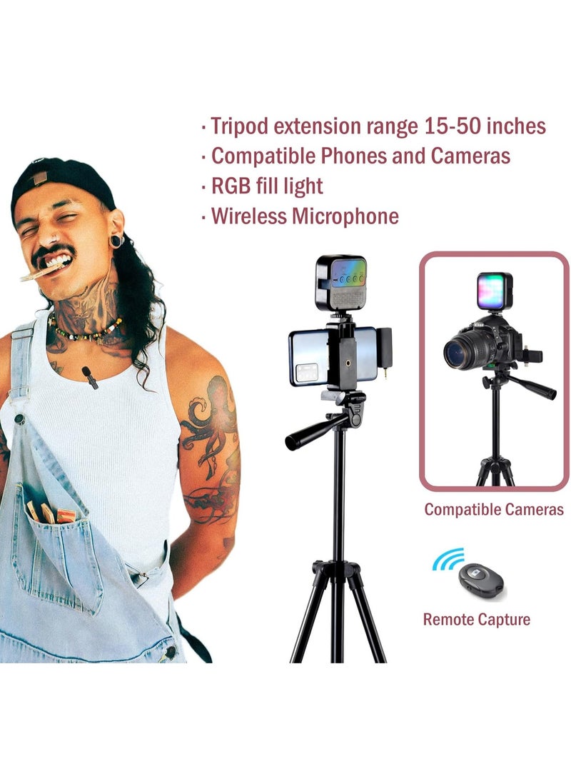 Vlogging Kit for iPhone,YouTube Starter Kit,Youtuber Kit Beginner Content Creator Essentials Kit for Android Phone,Vlogging Camera Kit with Extendable Tripod/Wireless Microphone/RGB Fill-in Light - Image 2
