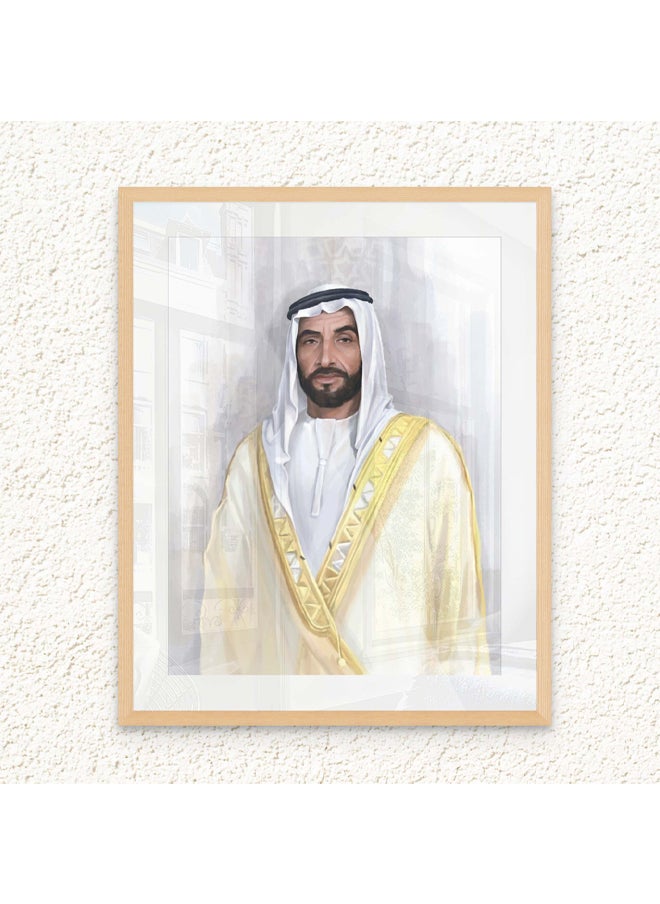 آرت دیکور  ديكور فني مؤطر، فن جميل لصورة الشيخ زايد بن سلطان آل نهيان، الإمارات العربية المتحدة، لوحة فنية جدارية مع طباعة لوحة غير لامعة لديكور المنزل وغرفة المعيشة والمكتب والهدايا  - Image 1