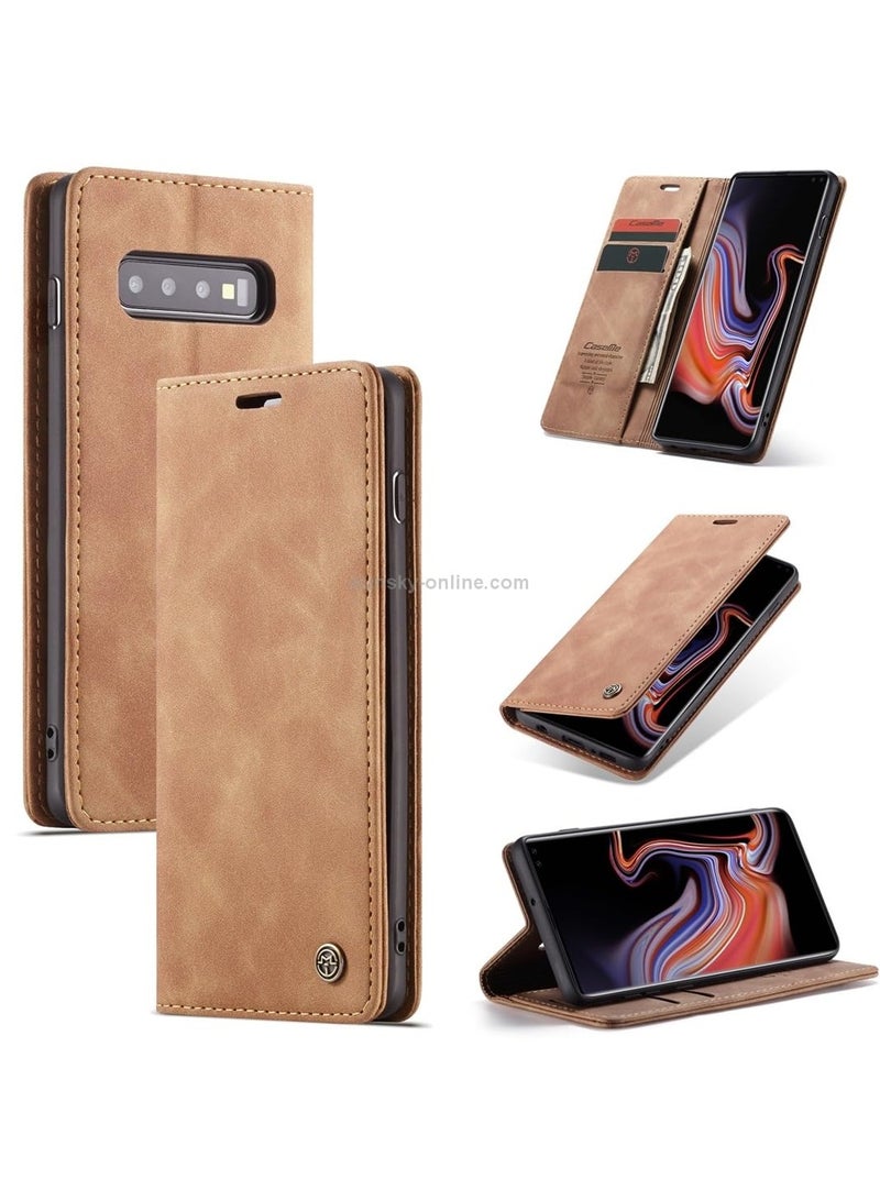 CaseMe Phone Case Luxury PU Leather Design 013 Flip Cover Card Slot Holder Cover For Samsung Galaxy S10 Plus (Brown)  - Image 1