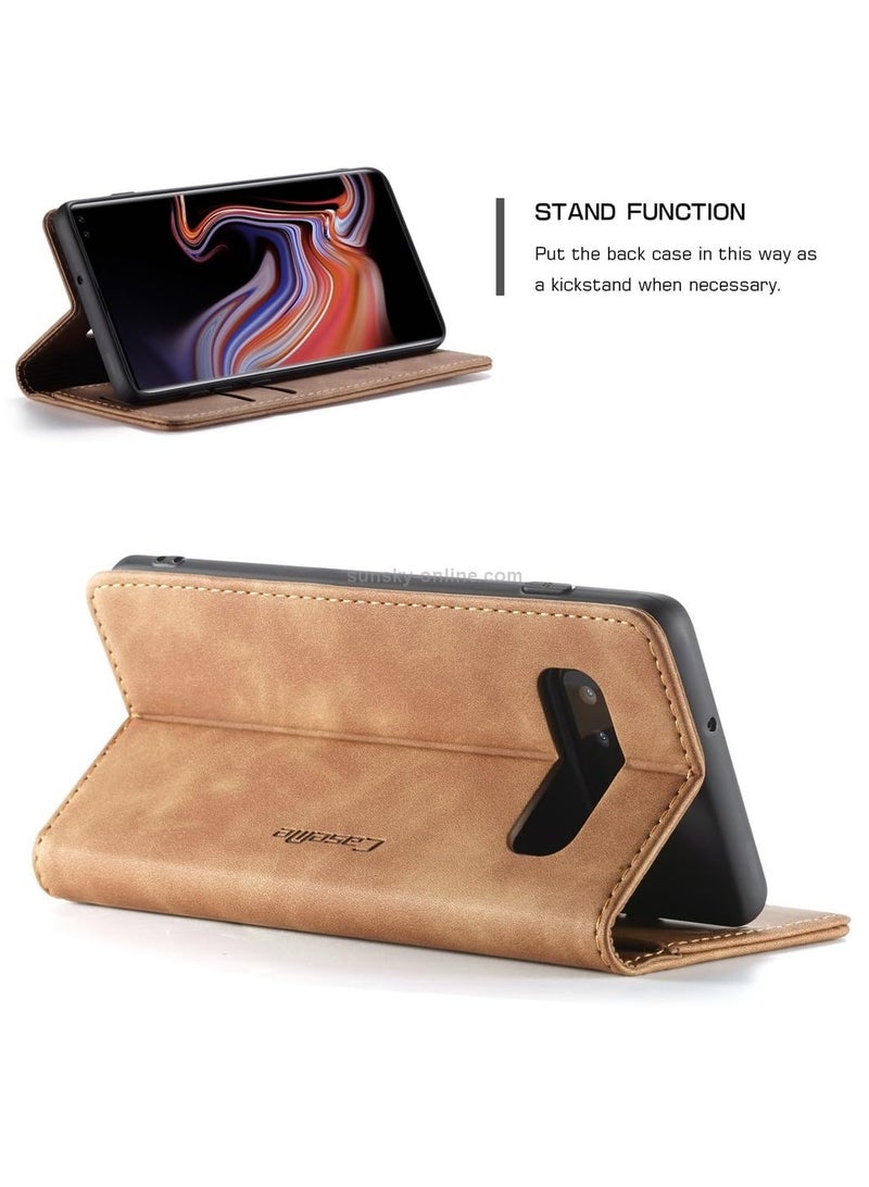 CaseMe Phone Case Luxury PU Leather Design 013 Flip Cover Card Slot Holder Cover For Samsung Galaxy S10 Plus (Brown)  - Image 2
