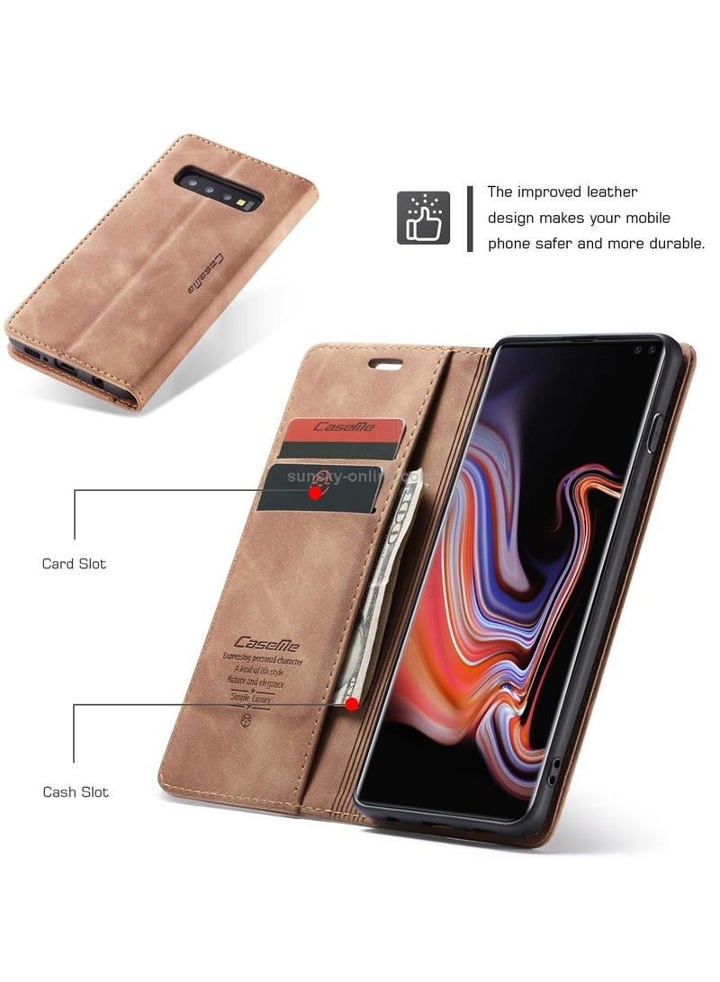 CaseMe Phone Case Luxury PU Leather Design 013 Flip Cover Card Slot Holder Cover For Samsung Galaxy S10 Plus (Brown)  - Image 4