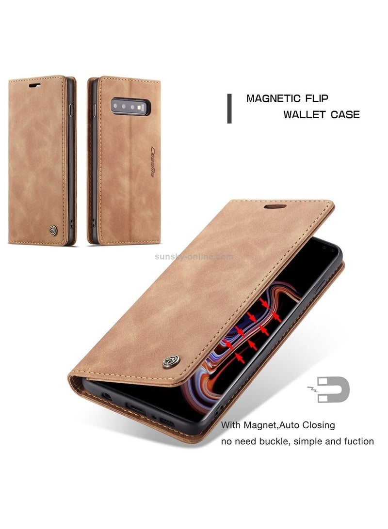 CaseMe Phone Case Luxury PU Leather Design 013 Flip Cover Card Slot Holder Cover For Samsung Galaxy S10 Plus (Brown)  - Image 3