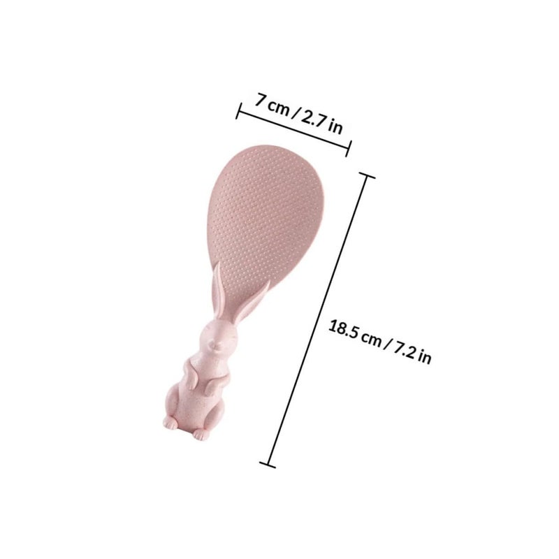 Heat Resistant Rice Spoons Non Stick Bunny Design Wheat Straw PP Material Beige Pink - Image 3