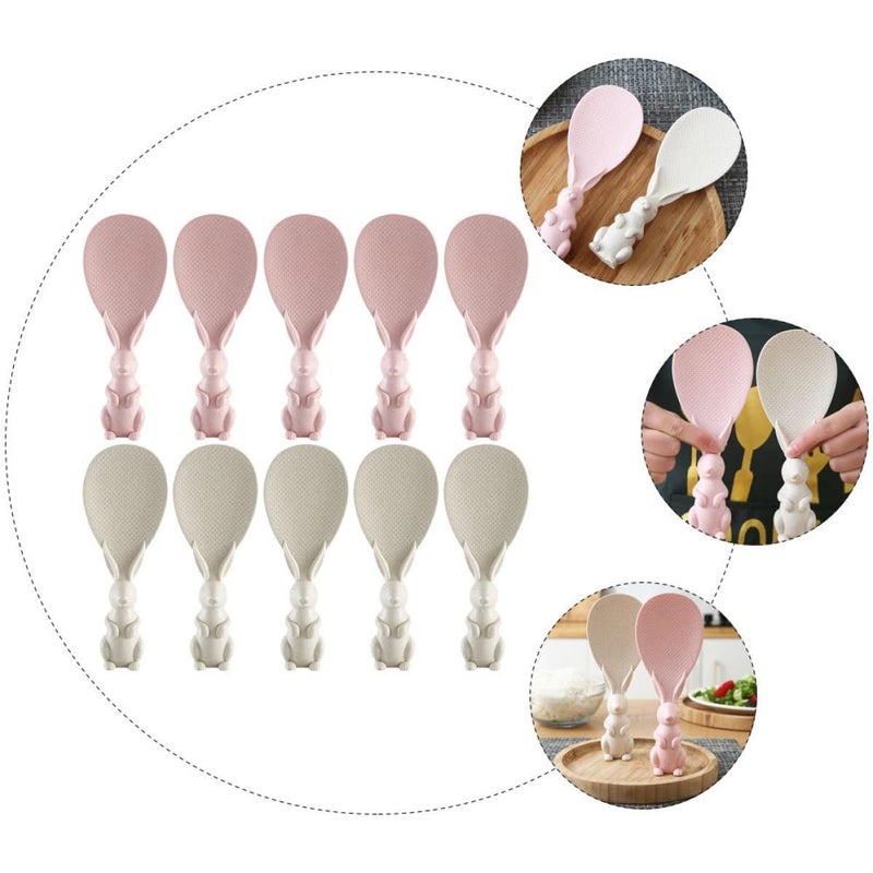 Heat Resistant Rice Spoons Non Stick Bunny Design Wheat Straw PP Material Beige Pink - Image 4