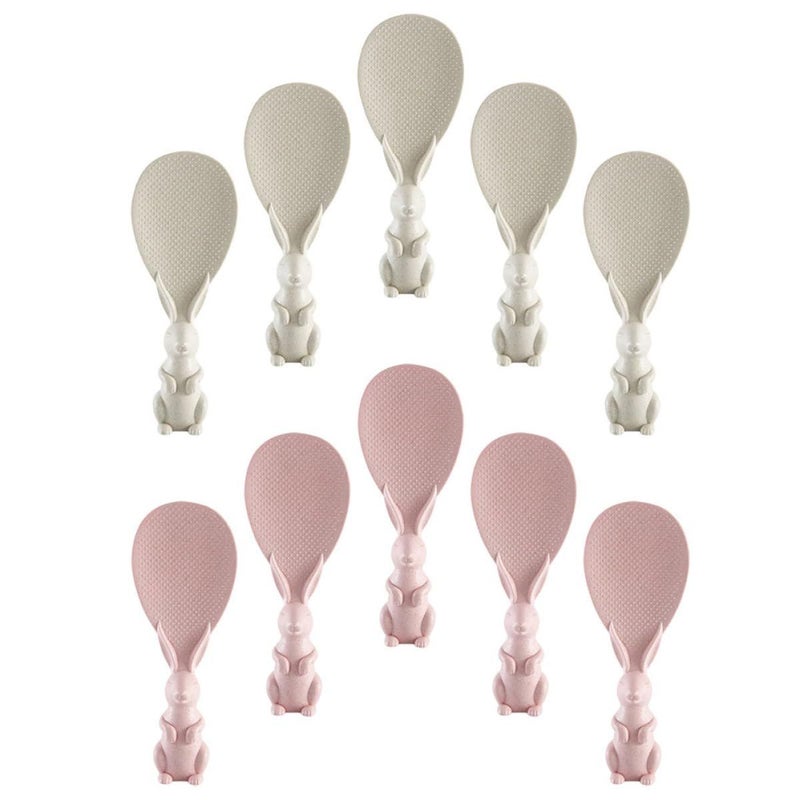 Heat Resistant Rice Spoons Non Stick Bunny Design Wheat Straw PP Material Beige Pink - Image 2