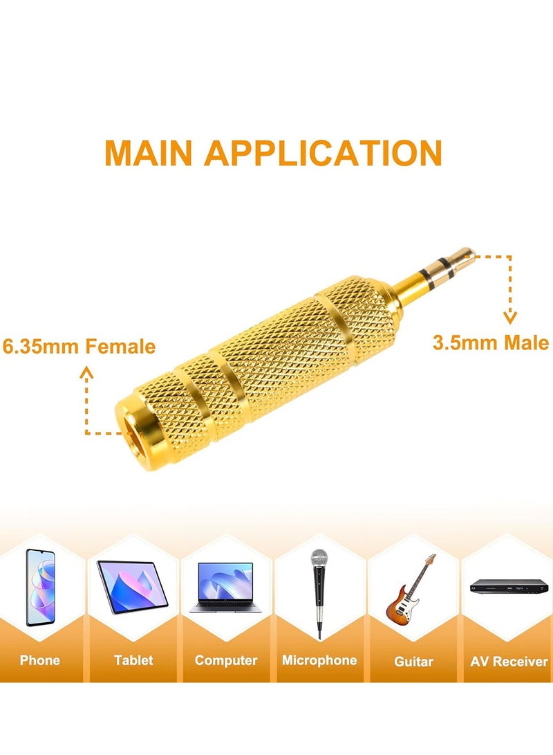 10 Pack Headphone Jack 3.5mm (1/8 inch) Male to 6.35mm(1/4 inch) Female Adapter and 6.35mm（1/4） to 3.5mm(1/8) Audio Adapter,Stereo Audio Jack Adapter for Player, Headphone,Guitar Amplifier,Gold. - Image 2