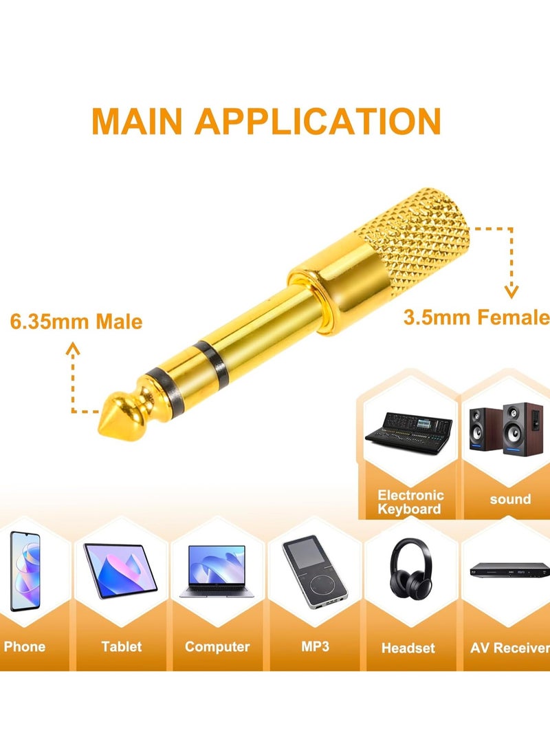 10 Pack Headphone Jack 3.5mm (1/8 inch) Male to 6.35mm(1/4 inch) Female Adapter and 6.35mm（1/4） to 3.5mm(1/8) Audio Adapter,Stereo Audio Jack Adapter for Player, Headphone,Guitar Amplifier,Gold. - Image 3