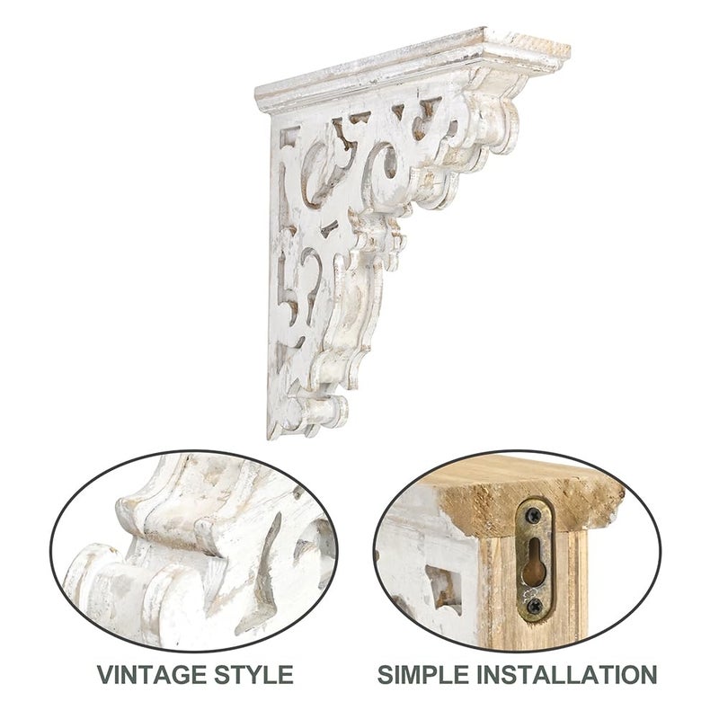 Chadechimo Set of 2 Corbels for Shelves Decorative Wood Shelf Brackets, L10.63 x W3.15 x H11.22 Inch, Farmhouse Wood Corbels Distressed Floating Shelves Brackets for Home Decor - Image 3