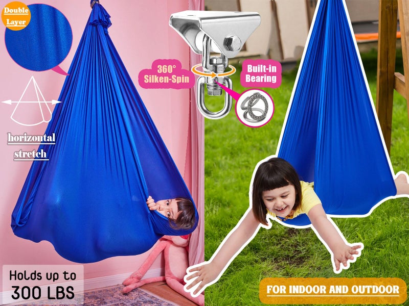 DOI IRON Sensory Swing for Kids with 360Â° Swivel Hook, Saggy-Resistant Double-Layer Fabric Indoor/Outdoor Cocoon Therapy Swing for Autism, Yoga & Play - Image 2