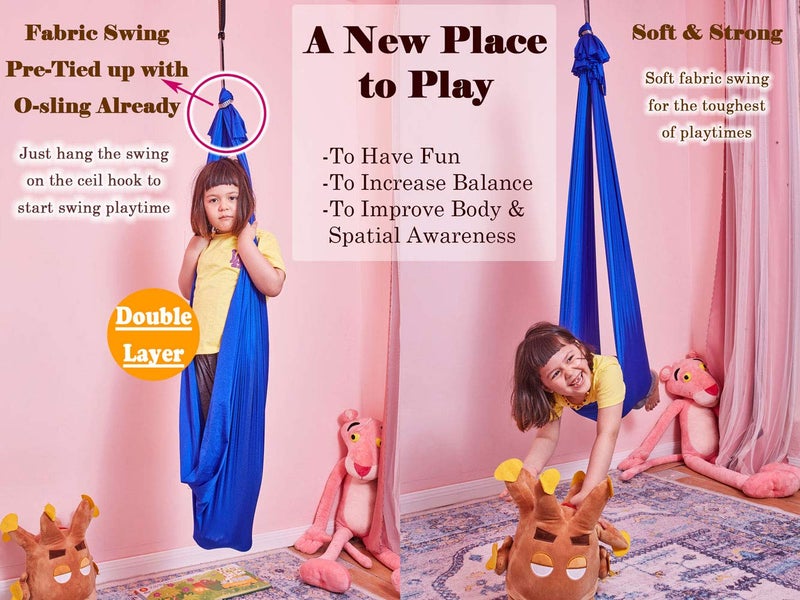 DOI IRON Sensory Swing for Kids with 360Â° Swivel Hook, Saggy-Resistant Double-Layer Fabric Indoor/Outdoor Cocoon Therapy Swing for Autism, Yoga & Play - Image 5