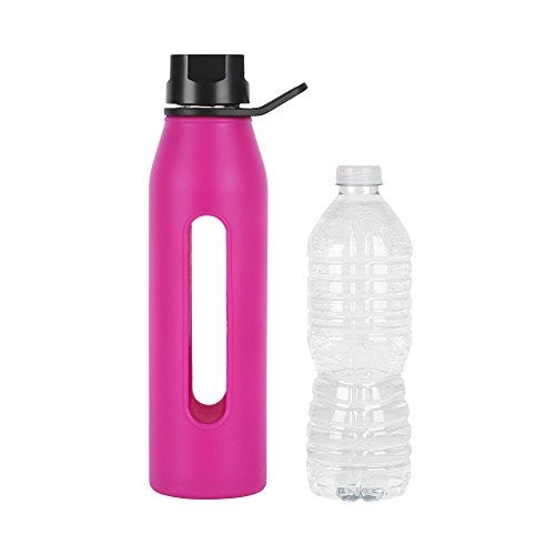 Takeya 22 Ounce Classic Glass Water Bottle with Silicone Sleeve and Twist Cap Fuchsia - Image 3