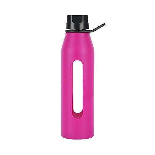 Takeya 22 Ounce Classic Glass Water Bottle with Silicone Sleeve and Twist Cap Fuchsia - Image 1