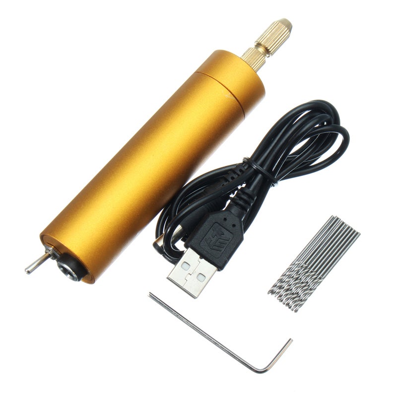 5V DC Mini Aluminum Electric Motor Hand Drill + 10Pcs Twist Bits DIY for Wood PCB - Image 1