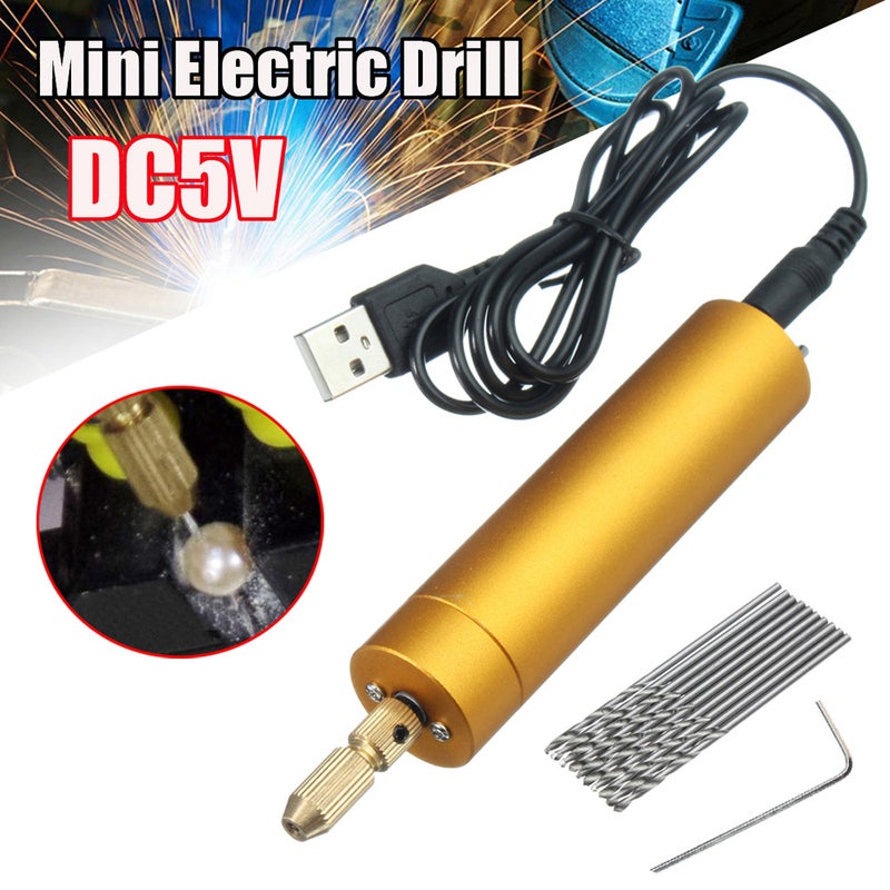 5V DC Mini Aluminum Electric Motor Hand Drill + 10Pcs Twist Bits DIY for Wood PCB - Image 3