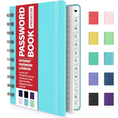 Forvencer Password Book with Individual Alphabetical Tabs, 4"x5.5" Small Password Notebook, Spiral Password Keeper, Internet Address and Password Organizer, Password Logbook for Home Office, Sky Blue - Image 1