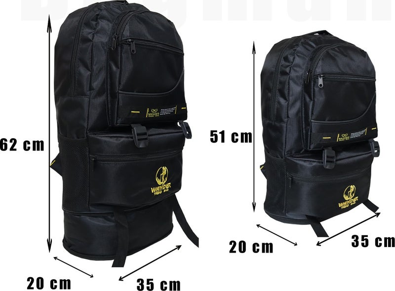 Mountaineer Backpack, Gusseted Mountaineer Bag, Mountaineer Camping Bag, (Black)