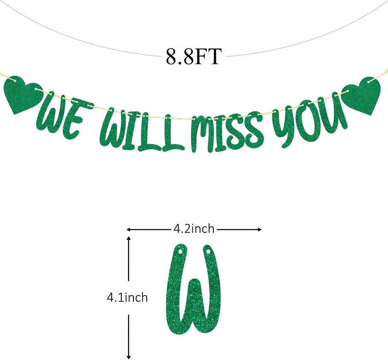 Festiko® We Will Miss You Banner Green Glitter, Congrats Grad 2022, Happy Retirement, Graduation Retirement/Job Change/Relocating/Graduation Party Supplies - Image 2