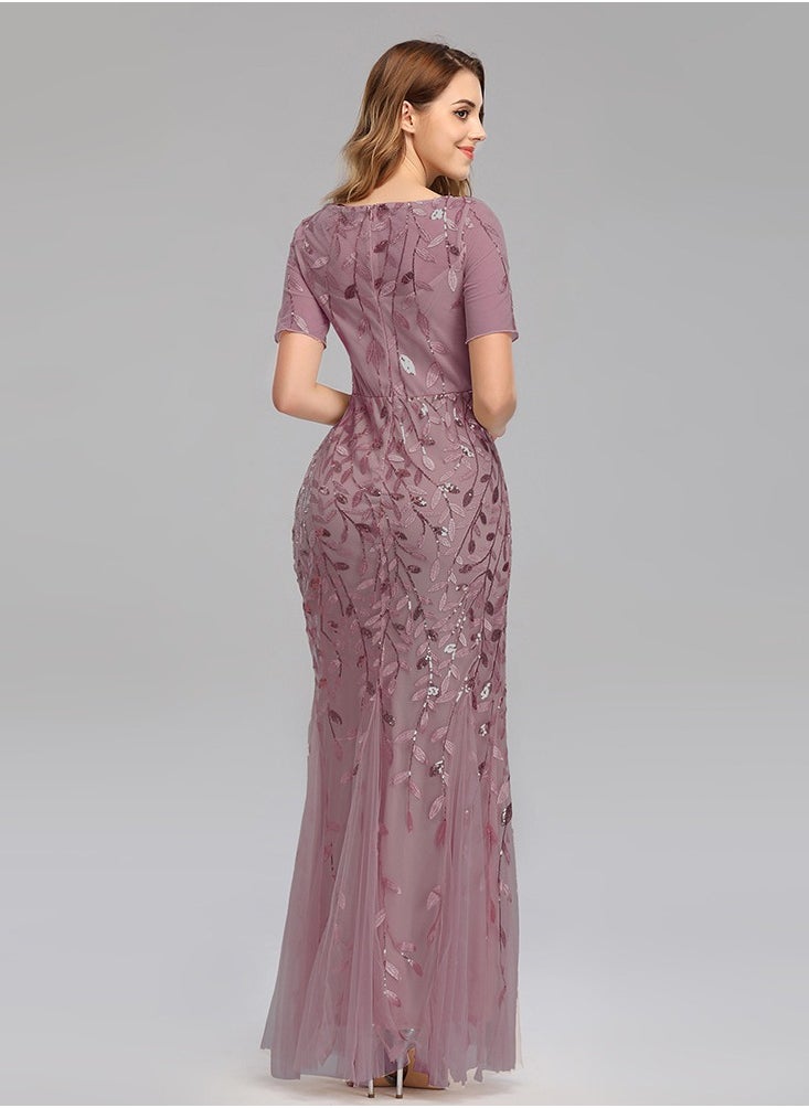 KUYING - New Slim Mesh Sequin Evening Gown Fish Tail Dress - Image 1
