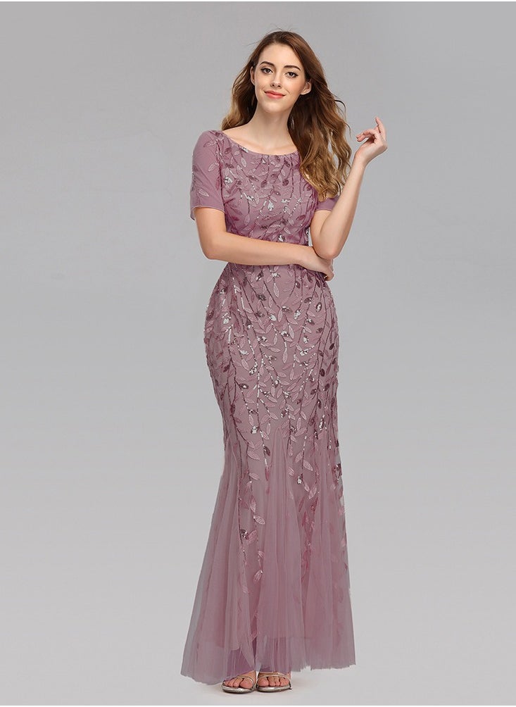 KUYING - New Slim Mesh Sequin Evening Gown Fish Tail Dress - Image 1