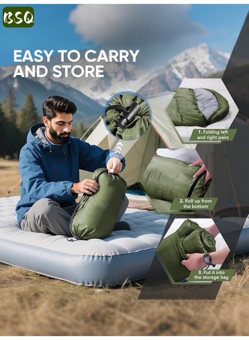 بي إس كيو مستلزمات الطوارئ | كيس نوم 210 سم × 75 سم | كيس نوم خفيف الوزن للتخييم من القطن | سميك مقاوم للرياح ودافئ | خفيف الوزن ومقاوم للماء | مصنوع من الألياف الدقيقة | مع حقيبة تخزين (أخضر) - Image 4