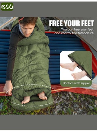 Emergency Supplies | Sleeping Bag 210cm*75cm | Lightweight Cotton Camping Sleeping Bag | Thickened Windproof and Warm | Lightweight and Waterproof | Microfiber | With Storage Bag (Green) - view 5
