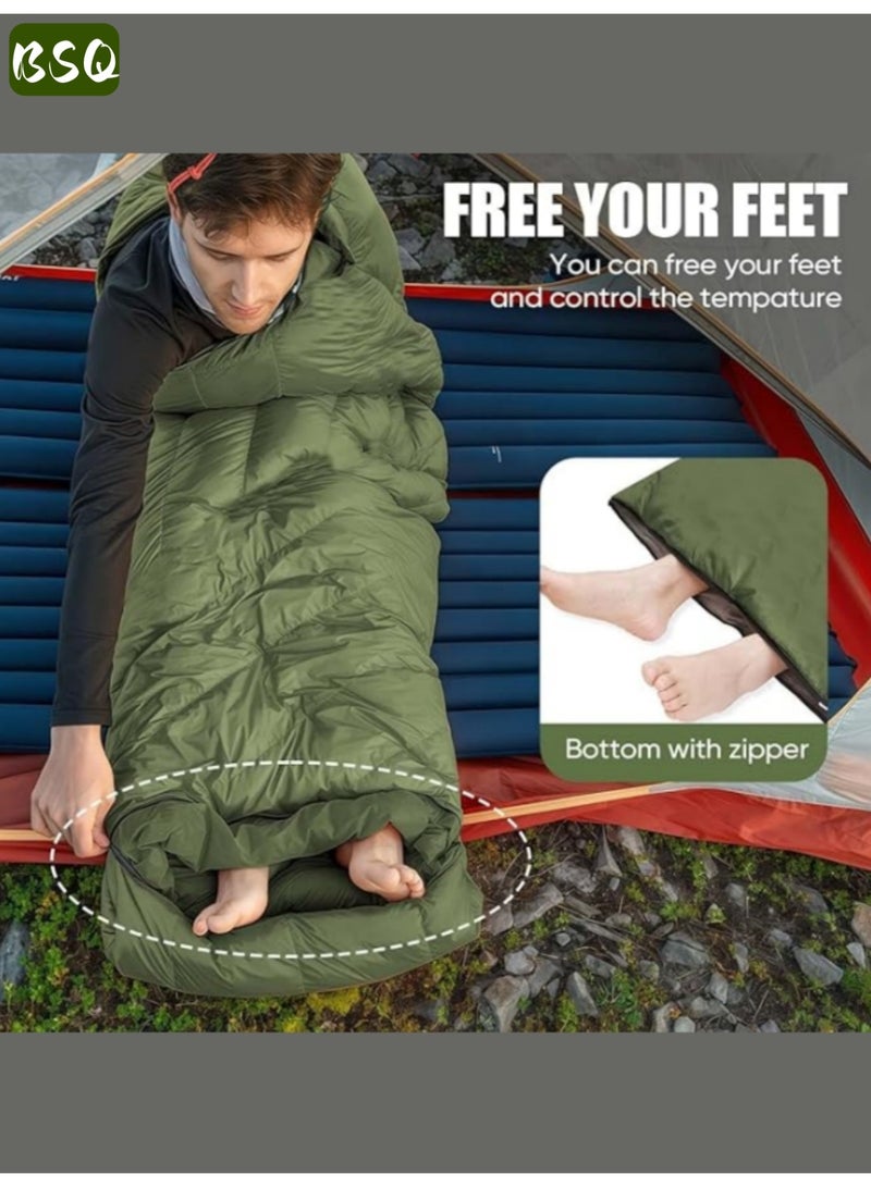 بي إس كيو مستلزمات الطوارئ | كيس نوم 210 سم × 75 سم | كيس نوم خفيف الوزن للتخييم من القطن | سميك مقاوم للرياح ودافئ | خفيف الوزن ومقاوم للماء | مصنوع من الألياف الدقيقة | مع حقيبة تخزين (أخضر) - Image 5