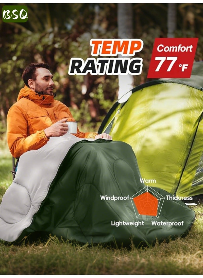 بي إس كيو مستلزمات الطوارئ | كيس نوم 210 سم × 75 سم | كيس نوم خفيف الوزن للتخييم من القطن | سميك مقاوم للرياح ودافئ | خفيف الوزن ومقاوم للماء | مصنوع من الألياف الدقيقة | مع حقيبة تخزين (أخضر) - Image 2