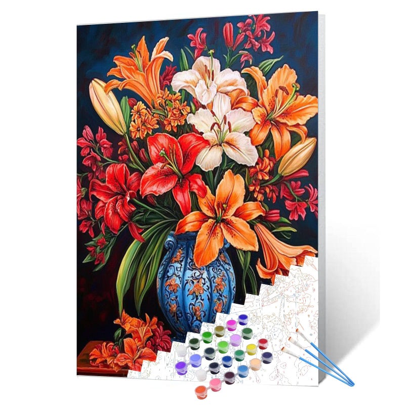 Tucocoo Lily Flowers DIY Paint by Numbers for Adults Colorful Blooming Flowers in Vase DIY Oil Painting Acrylic Paint Art Painting Kits Canvas with Acrylic Paint Floral Art 16x20 Inch ï¼ˆwithout Frame ï¼‰ - Image 1
