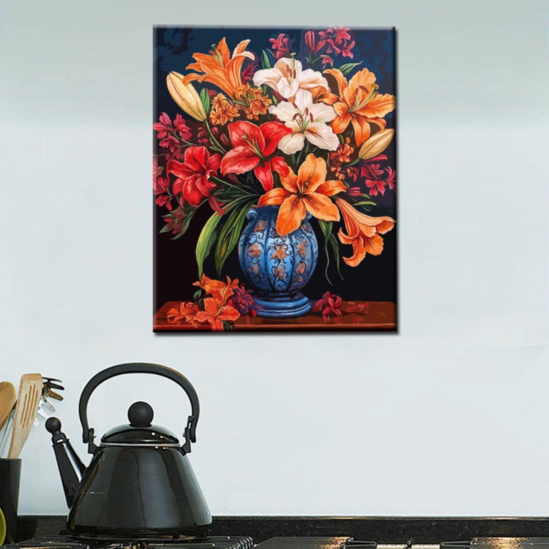 Tucocoo Lily Flowers DIY Paint by Numbers for Adults Colorful Blooming Flowers in Vase DIY Oil Painting Acrylic Paint Art Painting Kits Canvas with Acrylic Paint Floral Art 16x20 Inch ï¼ˆwithout Frame ï¼‰ - Image 2