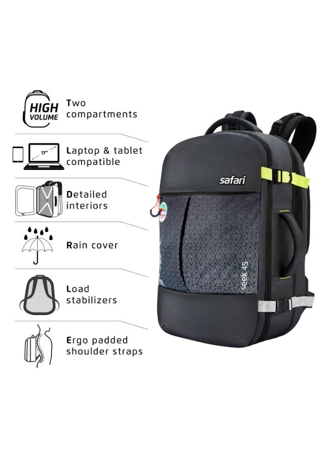 Safari Seek 45L Laptop Backpack Bag for Men and Women, School/College/Office Bag for Boys & Girls, Expandable Overnighter Casual Hiking Travel Bag with Suitcase Compartment, Color-Black - Image 5