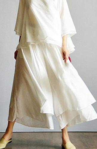 LaovanIn Women's Wide Leg Capri Pants Cotton Cropped Palazzo Trousers Culottes X-Large White - Image 3