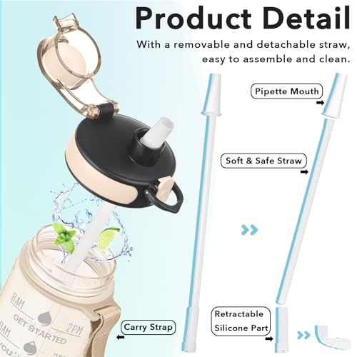 Enerbone Water Bottle, Leakproof BPA & Toxic Free, Motivational Water Bottle with Times to Drink and Straw, Fitness Sports Water Bottle with Strap for Office, Gym, Outdoor Sports - Image 5