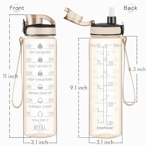Enerbone Water Bottle, Leakproof BPA & Toxic Free, Motivational Water Bottle with Times to Drink and Straw, Fitness Sports Water Bottle with Strap for Office, Gym, Outdoor Sports - Image 3