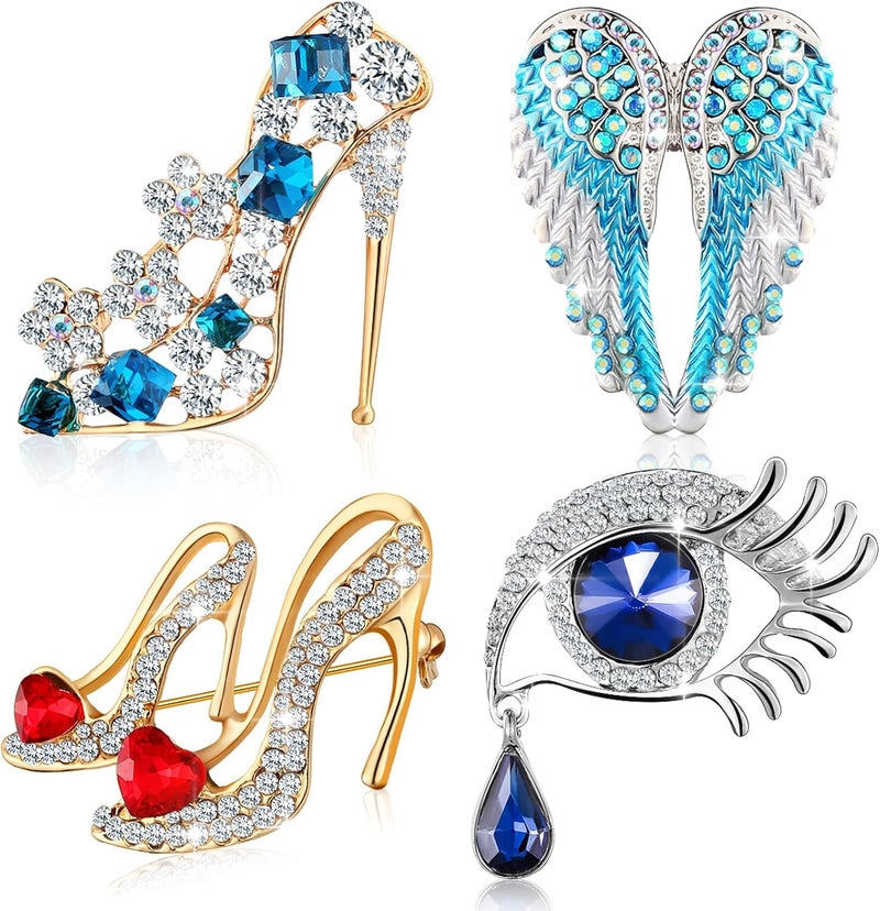 Excefore Set of 4 Sparkling Crystal Brooch Pins for Elegant Accessories - Image 1