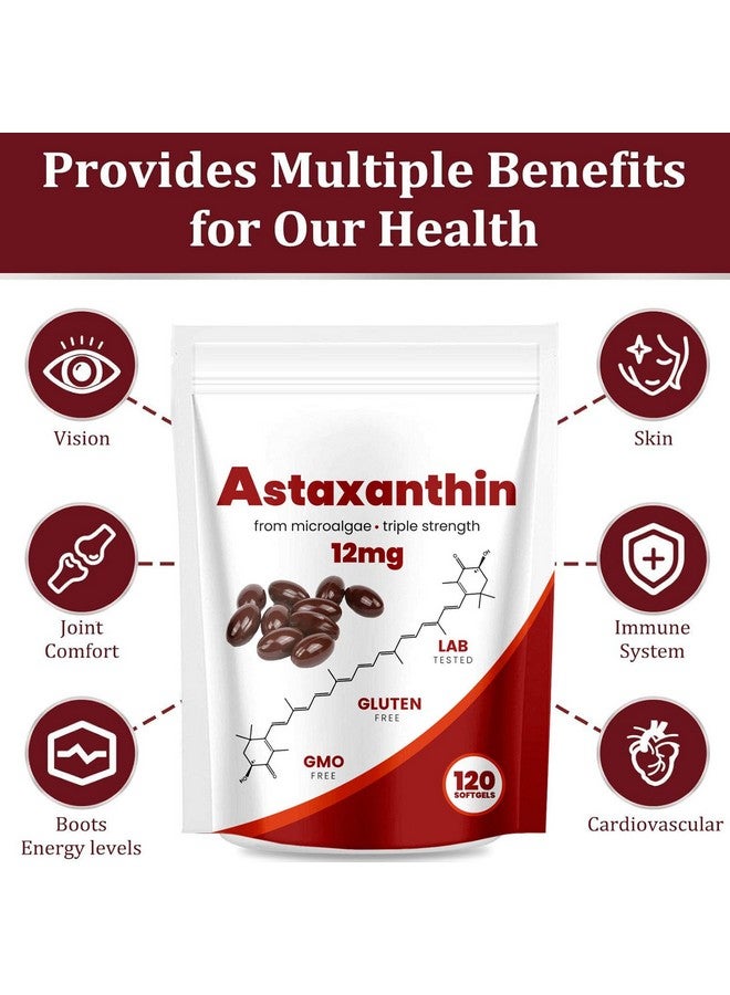 Yoqpoe Astaxanthin 12mg, Natural Antioxidant, Supports Immune, Fresh Microalgae for Skin Eye and Internal Circulation Health, 120 Softgels (01, 01#) - Image 2