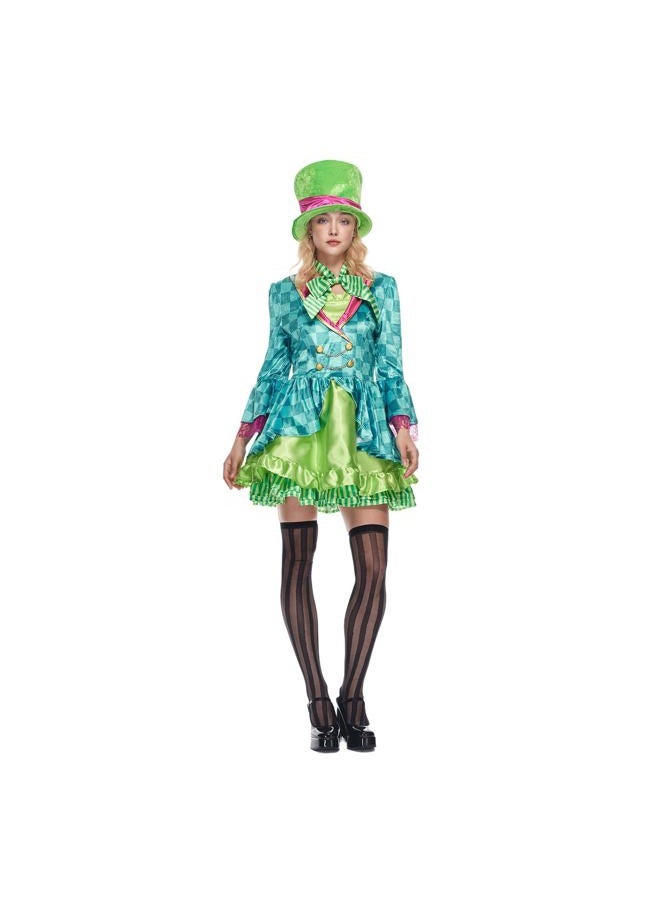 EraSpooky Adult Women Hatter Costume Mad Tea Party Halloween Cosplay with Bowtie Top Hat - Image 3
