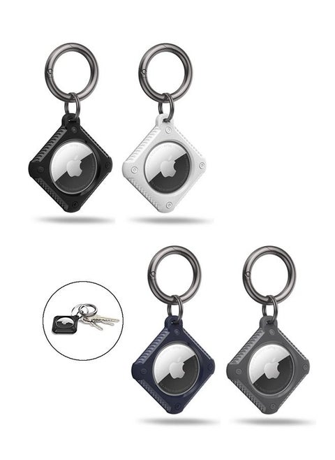 4 Pcs Carbon Fiber Pattern Airtag Case Holder, Anti Lost Scratch Resistant TPU Full Protective Air Tag Case Cover, Portable Airtag Protector Ring Accessories for Keyring