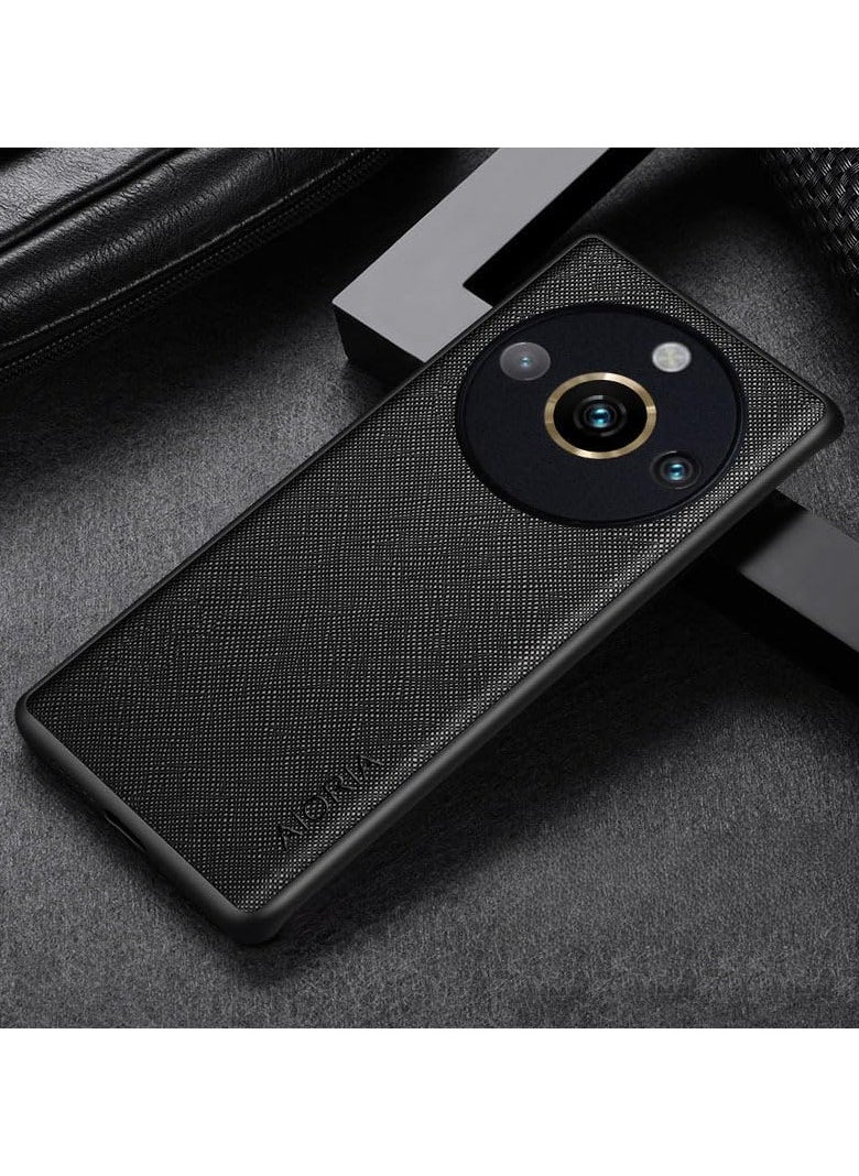 AIORIA Realme 11 Pro Plus 5G case for, TPU + Leather + Rear Camera Protector 3 In 1 —Anti Scratch Handmade Case for Realme 11 Pro+ (Black)  - Image 1