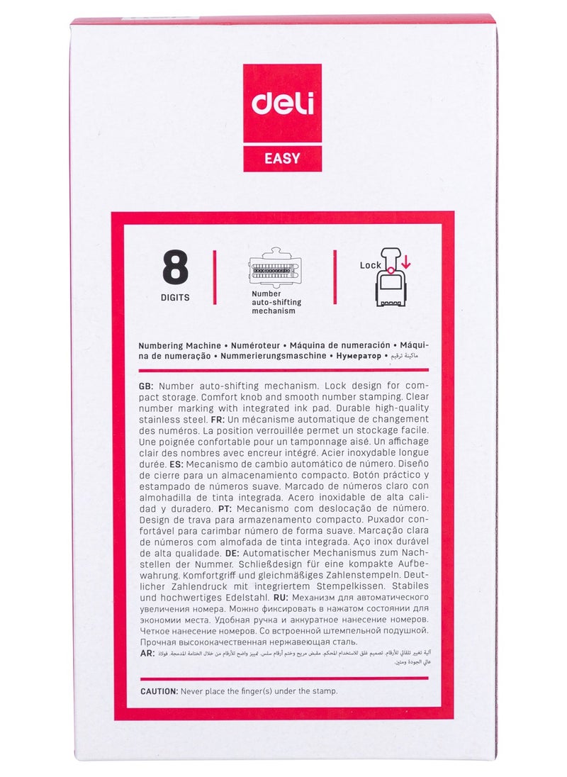 Deli - Deli E7508 Numbering Machine 8 Digits with Ink Bottle and 2 Dry Pads, Automatic, Lock Design. - Image 1