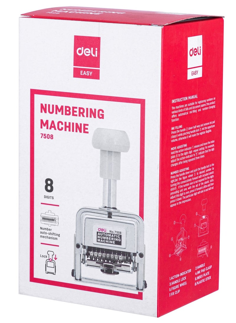 Deli - Deli E7508 Numbering Machine 8 Digits with Ink Bottle and 2 Dry Pads, Automatic, Lock Design. - Image 1