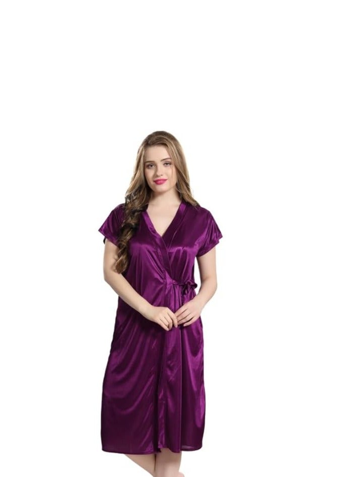 Accessorize Kingdom Women Satin Short Nighty with Lace & Robe 1306  - Image 4